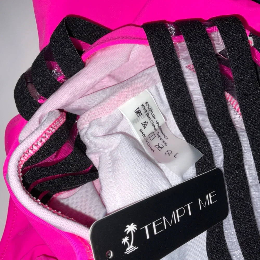 NWT Women’s Tempt‎ Me Neon Pink & Black One Piece Crossover Swimsuit - Large